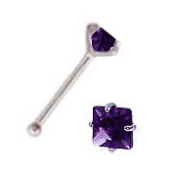 925 Sterling Silver Purple Crystal Nose Stud 3mm - Picture 3 of 5